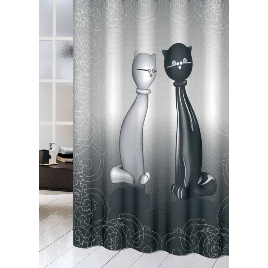 Κουρτίνα Μπάνιου Υφασμάτινη 180x200 cartoon cats Μαύρο Joy Bath