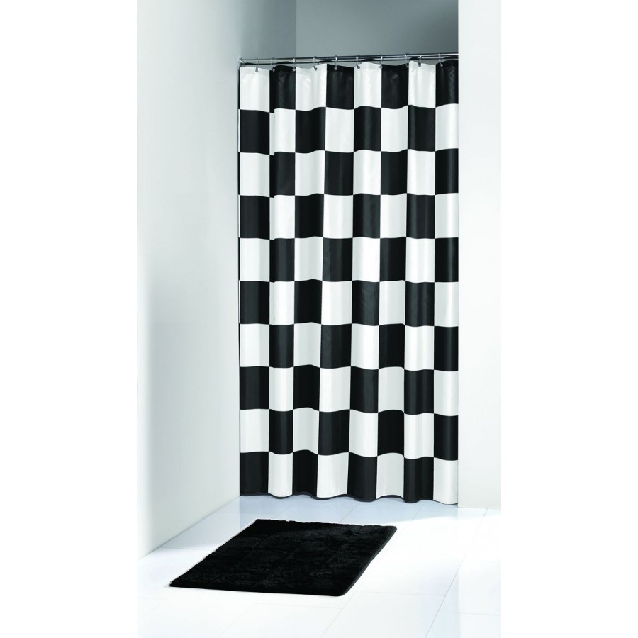 Κουρτίνα Μπάνιου Υφασμάτινη 180x200 chess Μαύρο Elementals