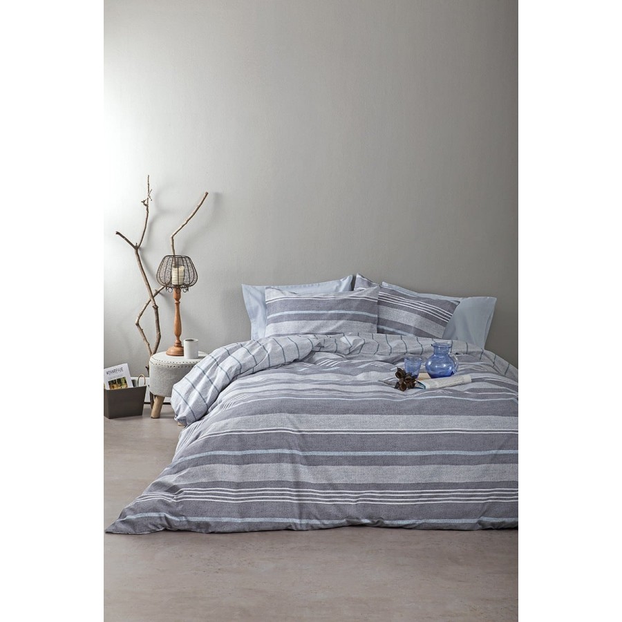 Σετ Σεντόνια Υπέρδιπλα με Λάστιχο Stripped Πετρόλ Nima 160x200+32