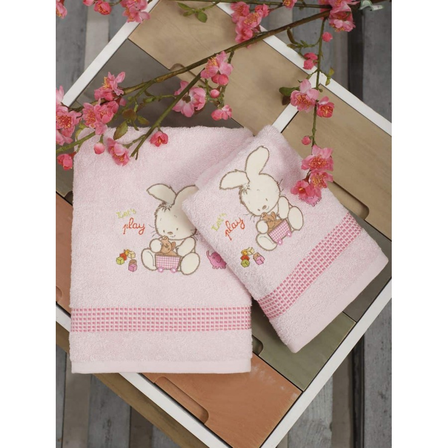 Σετ Πετσέτες Bebe Με Κέντημα Bunny Pink