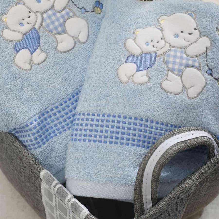 Σετ Πετσέτες Bebe Με Κέντημα Teddy Bear Blue