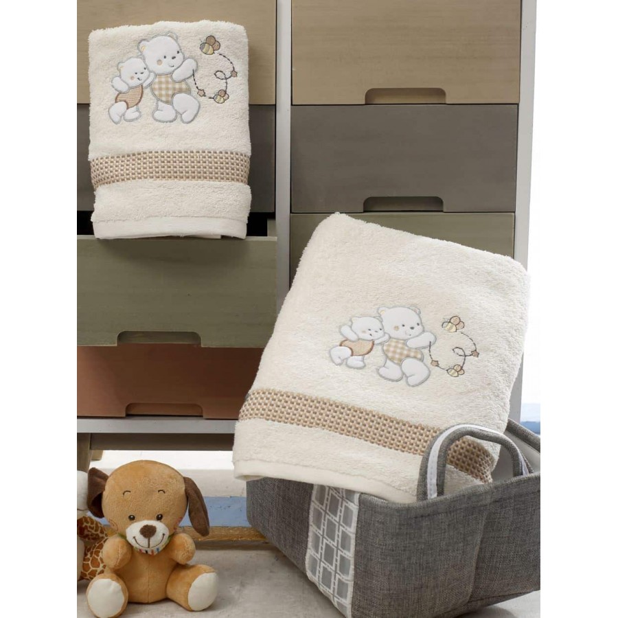 Σετ Πετσέτες Bebe Με Κέντημα Teddy Bear Cream