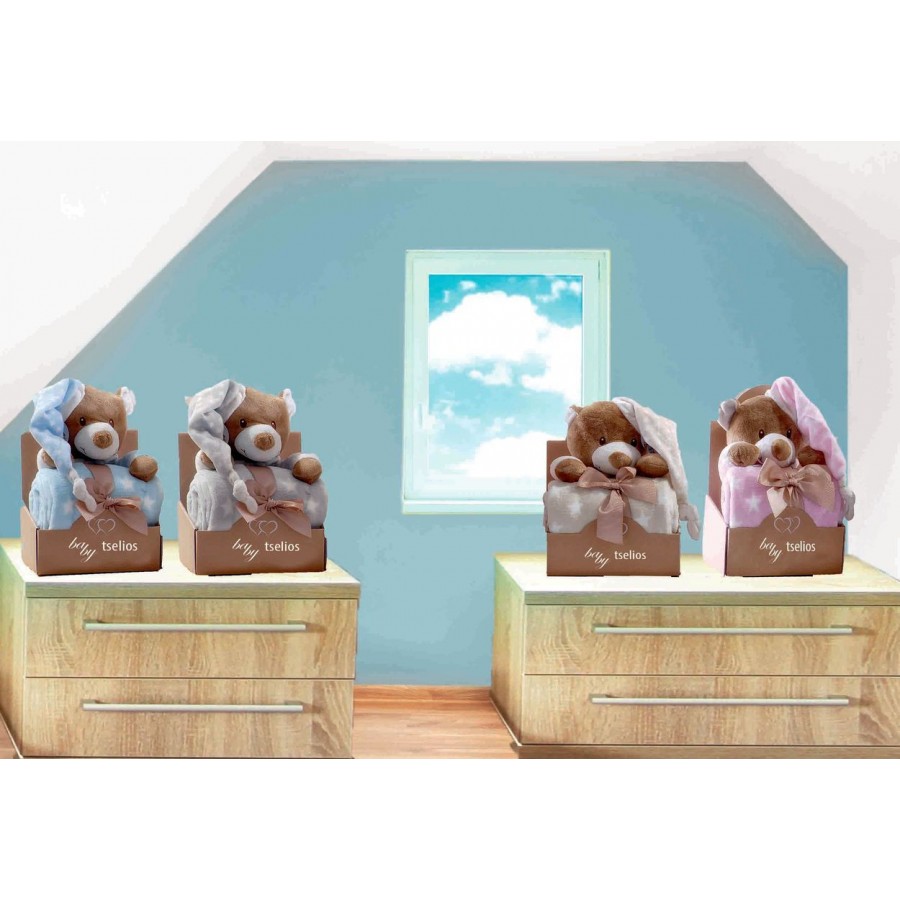 Κουβέρα Βρεφική fleece με Αρκουδάκι Hoodies Grey Makis Tselios 80X110 Γκρί