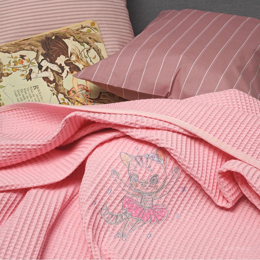 Κουβέρτα Πικέ Κούνιας Riviera Cat Pink Melinen 100Χ150