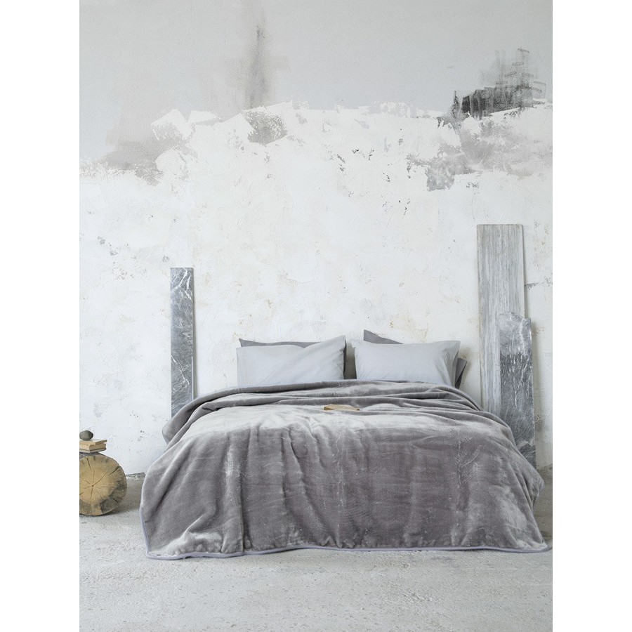 Κουβέρτα Βελουτέ Υπέρδιπλη Coperta Gray Nima 220X240