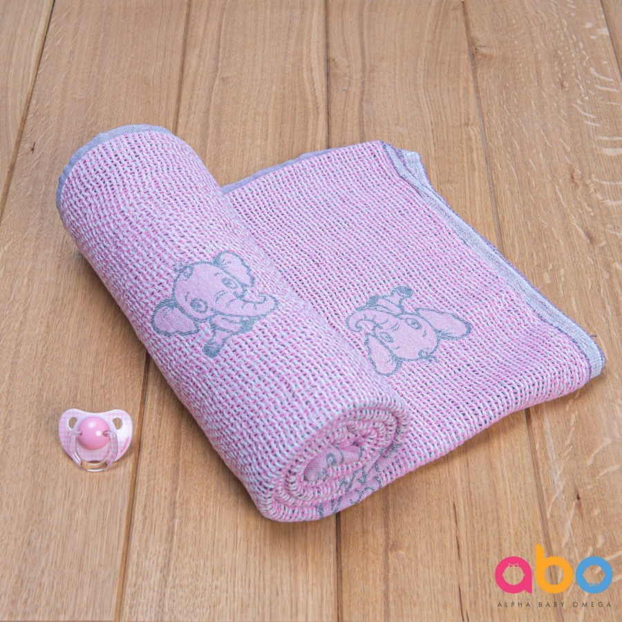 Πλεκτή Κουβέρτα Ζακάρ-Ροζ Με Ελεφαντάκια Abo