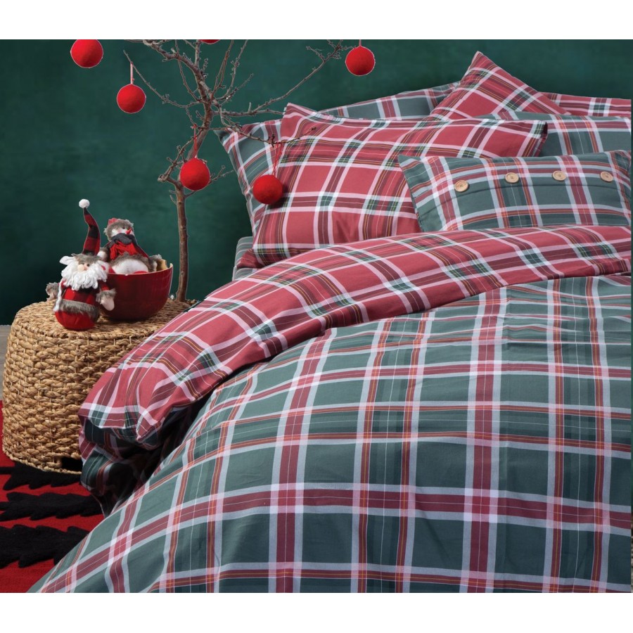 Παπλωματοθήκη φανελένια Υπέρδιπλη Σετ check spirit pink Nef-Nef  240Χ230