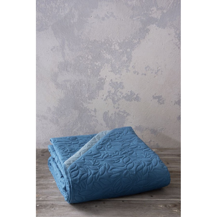 Κουβερλί Μονό 160x240 Foglie Blue-Petrol Nima Microfiber