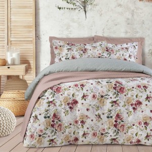 1652 Παπλωματοθήκη Σετ Υπέρδιπλη Prestige 220X240 Ροζ Πράσινο Λευκό Das Home