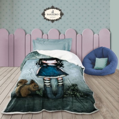 5032 Κουβέρτα Fleece Sherpa Santoro Gorjuss - You Brought Me Love 160X220 Γκρι Das Home