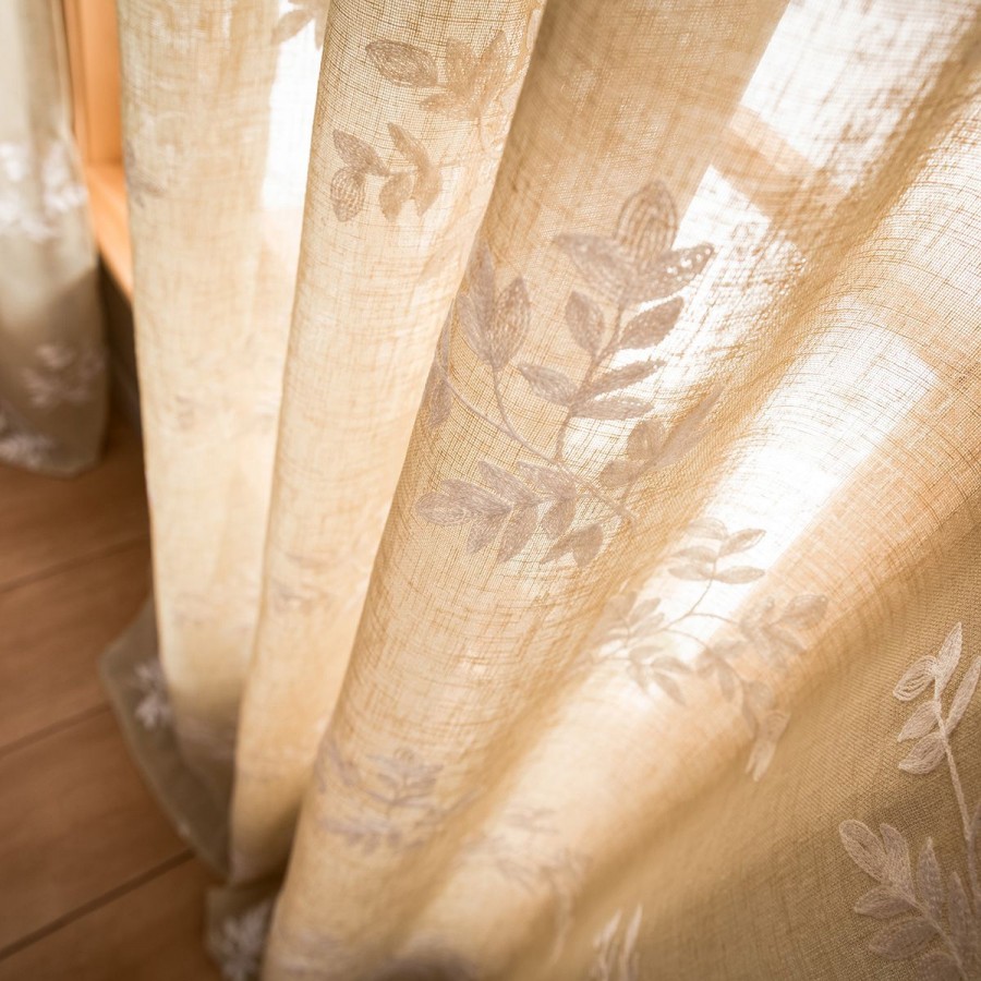 Κουρτίνα Με Τρέσα Leaf 532/04 140X280 Gold Beige Gofis Home