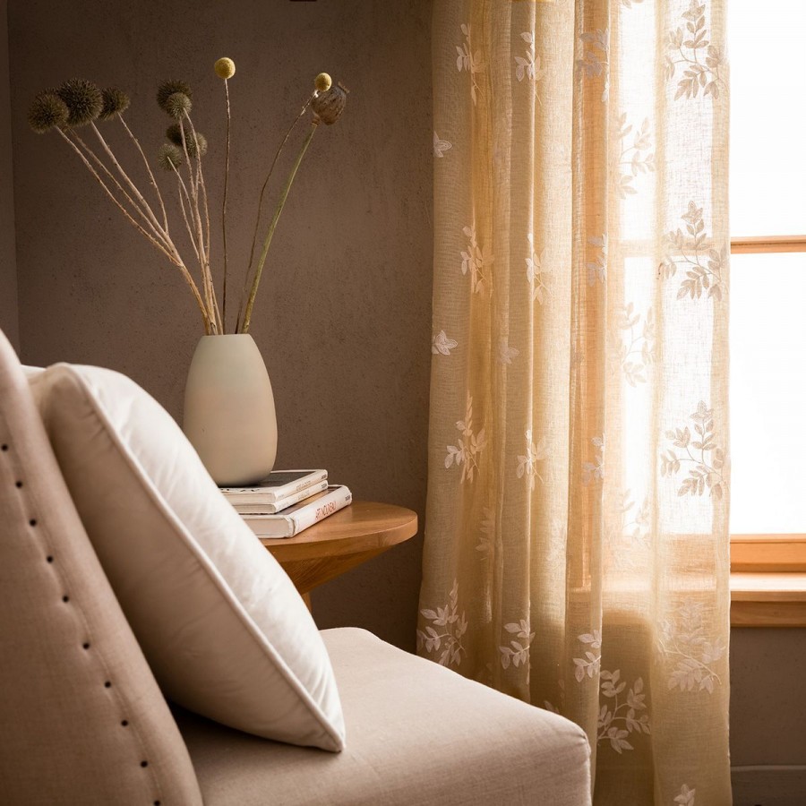 Κουρτίνα Με Τρέσα Leaf 532/04 140X280 Gold Beige Gofis Home