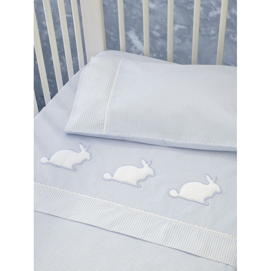 Σετ Σεντόνια Κούνιας Με λάστιχο Rabbit Blue 70X140+15 Kocoon