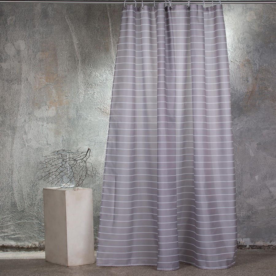 Κουρτίνα Μπάνιου Εμπριμέ Stripe Grey 180X180 Melinen