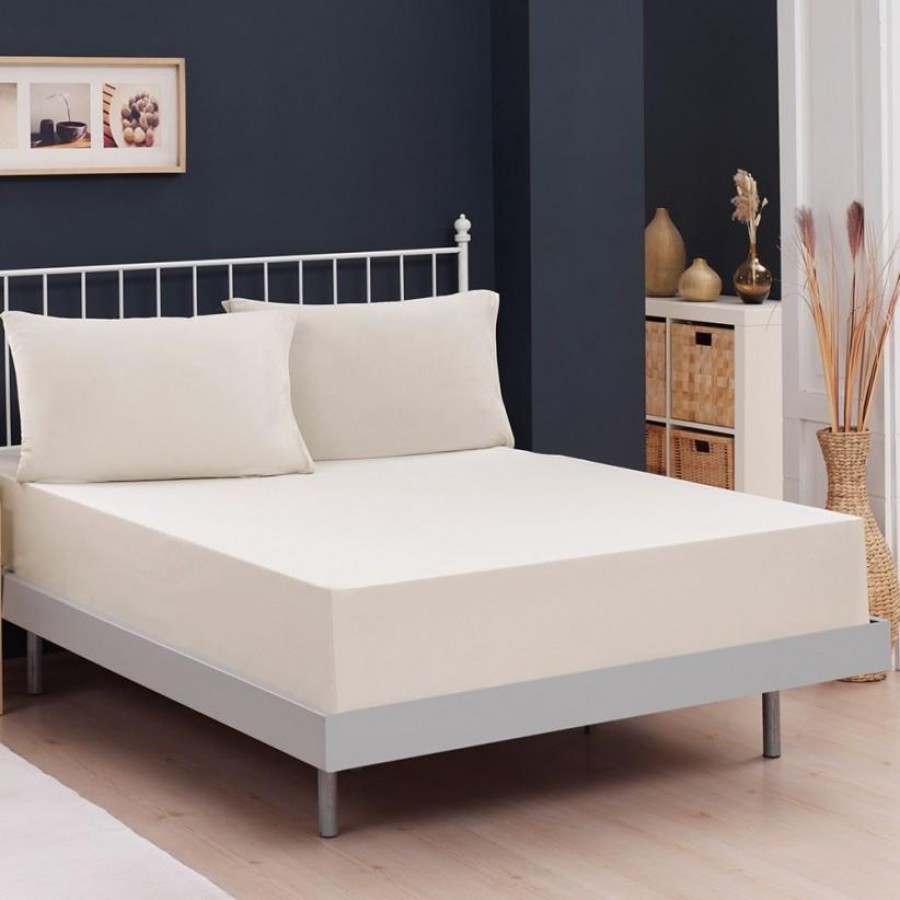 Σετ Κατωσέντονο Jersey King Size Με Λάστιχο Και Μαξιλαροθήκες Beige 180X200+25 Melinen