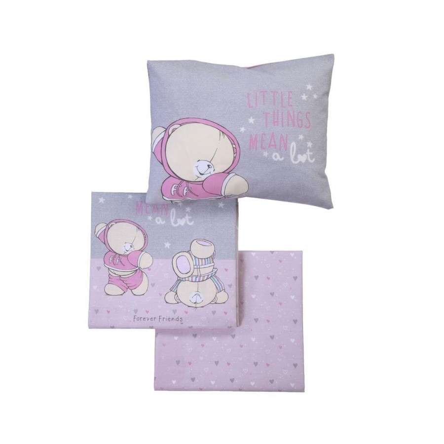 Βρεφικά Σετ Σεντόνια Κούνιας Fοrever Friends Little Things 120X170 Pink Grey Nef-Nef