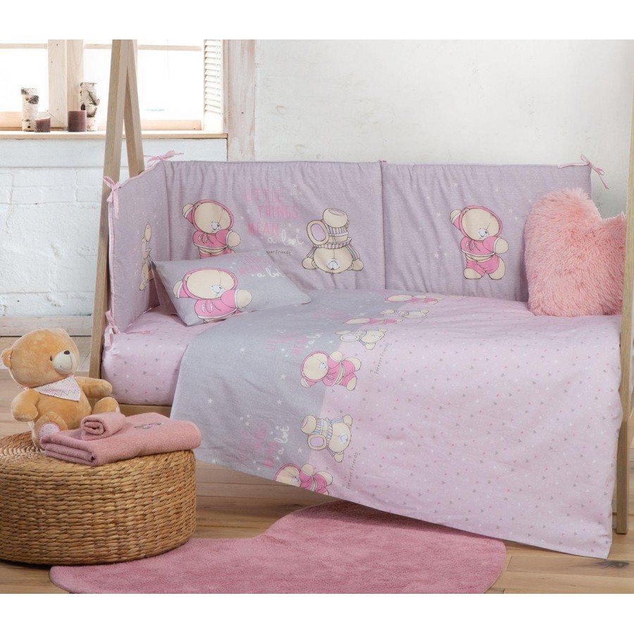 Βρεφικά Σετ Σεντόνια Κούνιας Fοrever Friends Little Things 120X170 Pink Grey Nef-Nef