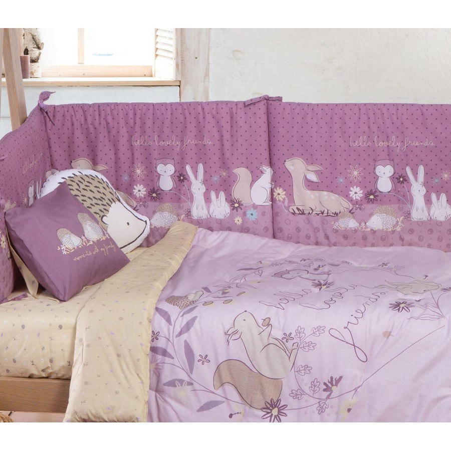 Βρεφικά Σετ Σεντόνια Κούνιας Σετ 3 Τεμαχίων Forest Friends 120X170 Orchid Nef-Nef