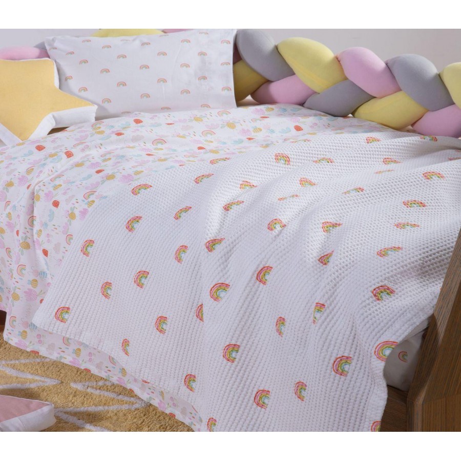 Βρεφική Κουβέρτα Πικέ Follow The Rainbow Αγκαλιάς 75X110 White Nef-Nef Βρεφική Κουβέρτα Πικέ Follow The Rainbow Αγκαλιάς 75X110 White Nef-Nef