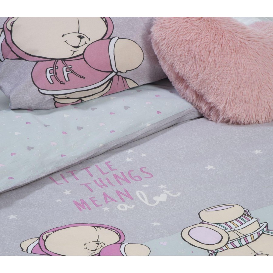 Παιδικά Σεντόνια Μονά Σετ Forever Friends Little Things 170X260 Grey Aqua Nef-Nef
