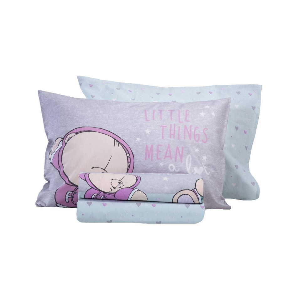 Παιδικά Σεντόνια Μονά Σετ Forever Friends Little Things 170X260 Grey Aqua Nef-Nef