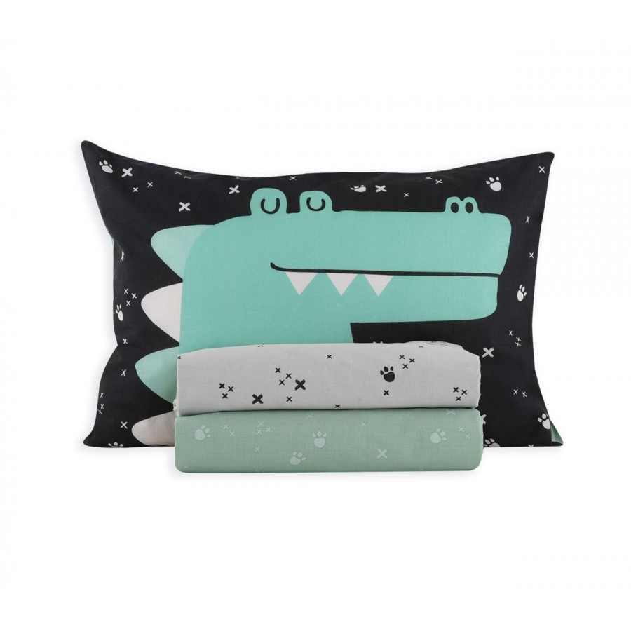 Παιδικά Σετ Σεντόνια Moνά Cute Crocodile 170X260 Beige Green Nef-Nef