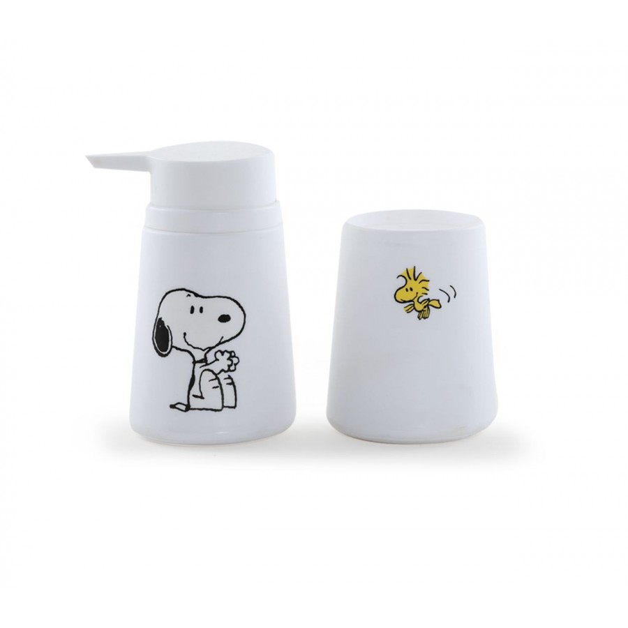 Σετ Δοχείο Κρεμοσάπουνου Ποτήρι Μπάνιου Peanuts White Nef-Nef