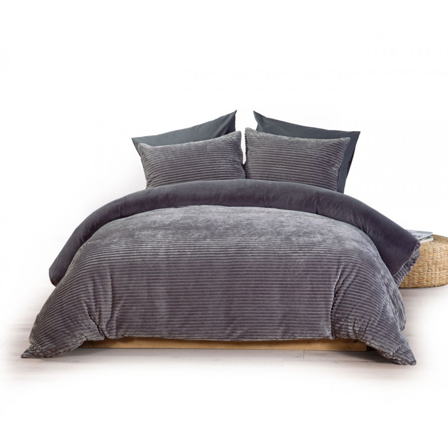 Σετ Πάπλωματοθήκη Υπέρδιπλη Fleece Calderon 240X220 Grey Nef-Nef