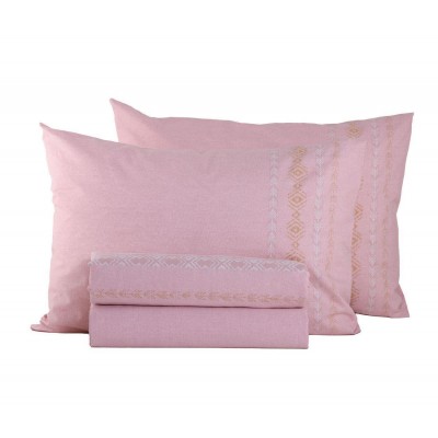 Σετ Σεντόνια King Size Με λάστιχο Asher 180X200+32 Pink Nef-Nef