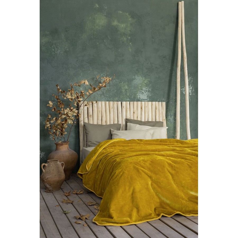Κουβέρτα Βελουτέ Μονή 160X220 Coperta Mustard Beige Nima Home