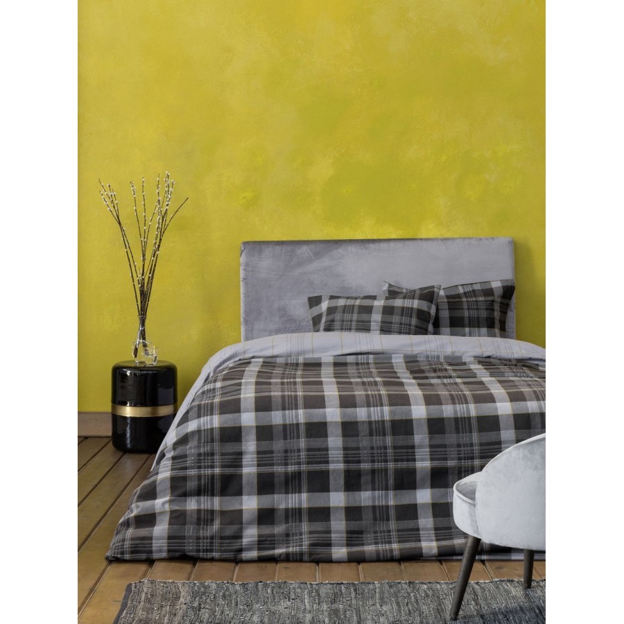 Σετ Παπλωματοθήκη Μονή Φανελένια Noit Dark Gray 160X240 Nima Home