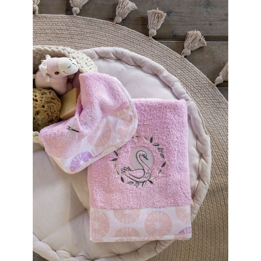 Σετ Πετσέτες Παιδικές 2Τμχ Pink Swan Nima Home Σετ Πετσέτες Παιδικές 2Τμχ Pink Swan Nima Home