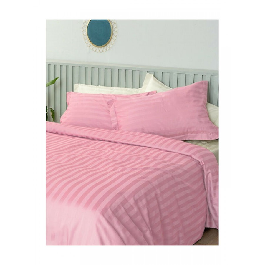 Σετ Σεντόνια Υπέρδιπλα Satin Stripes HS Rose 240X270 Palamaiki