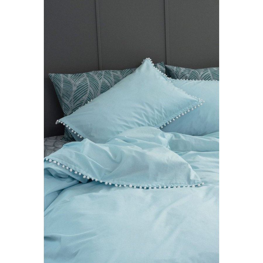 Ζεύγος Μαξιλαροθήκες Oxford Pon-Pon Ciel 50X70 Palamaiki Ζεύγος Μαξιλαροθήκες Oxford Pon-Pon Ciel 50X70 Palamaiki