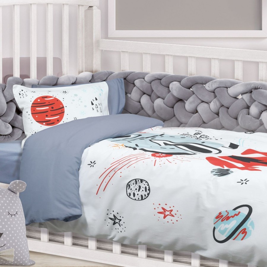 4851 Σετ Σεντόνια Baby Smile Digital Κούνιας 125X170 Λευκό Γκρι Κόκκινο Das Home