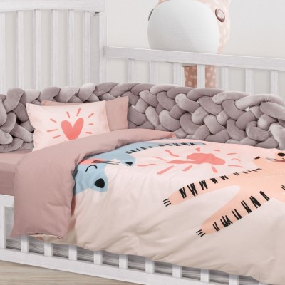 4854 Σετ Σεντόνια Baby Smile Digital Κούνιας 125X170 Γκρι Σομόν Das Home