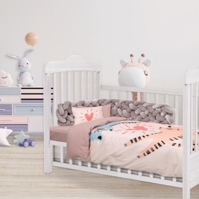 4854 Σετ Σεντόνια Baby Smile Digital Κούνιας 125X170 Γκρι Σομόν Das Home