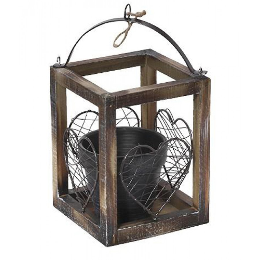 Γλαστρακι Σε Ξύλινο Φανάρι "Καρδιά" 18.5Εκ Espiel