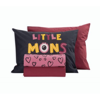 Παιδικά Σετ Σεντόνια Μονά Little Monsters Hearts Coral 170X260 Nef-Nef