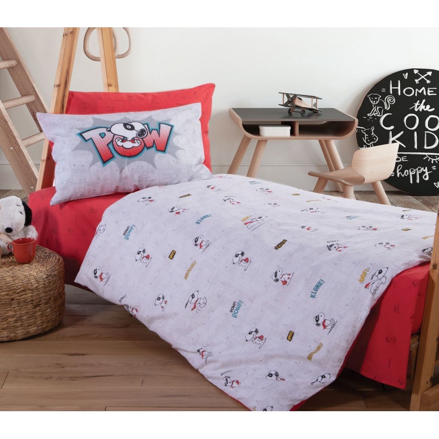 Παιδικά Σετ Σεντόνια Μονά Snoopy Mask Hero 170X260 Grey Red Nef-Nef