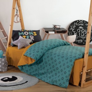 Παιδική Παπλωματοθήκη Μονή Σετ Little Monsters Stars Petrol 160X240 Nef-Nef