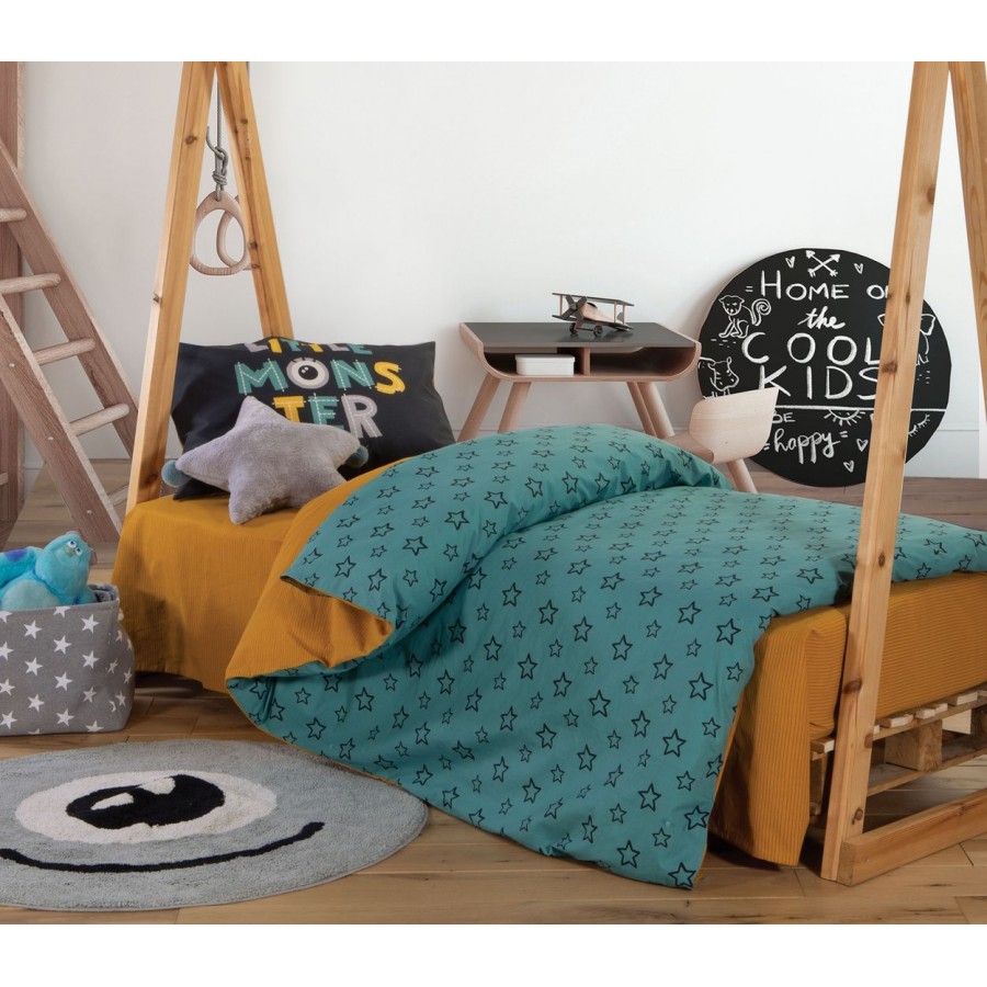 Παιδική Παπλωματοθήκη Μονή Σετ Little Monsters Stars Petrol 160X240 Nef-Nef