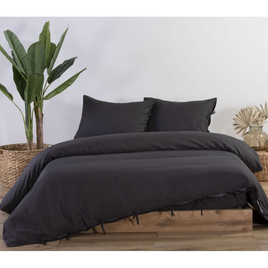 Παπλωματοθήκη Μονή Cotton-Linen Anthracite 160X220 Nef-Nef
