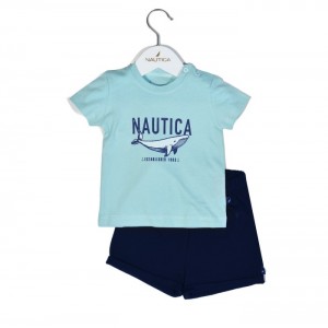 Nautica Des.13 Σετ T-Shirt & Shorts Jersey Mint/Navy 92cm 2 ετών