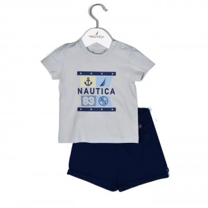 Nautica Des.15 Σετ T-Shirt & Shorts Jersey Grey/Navy 86cm 12-18 μηνών