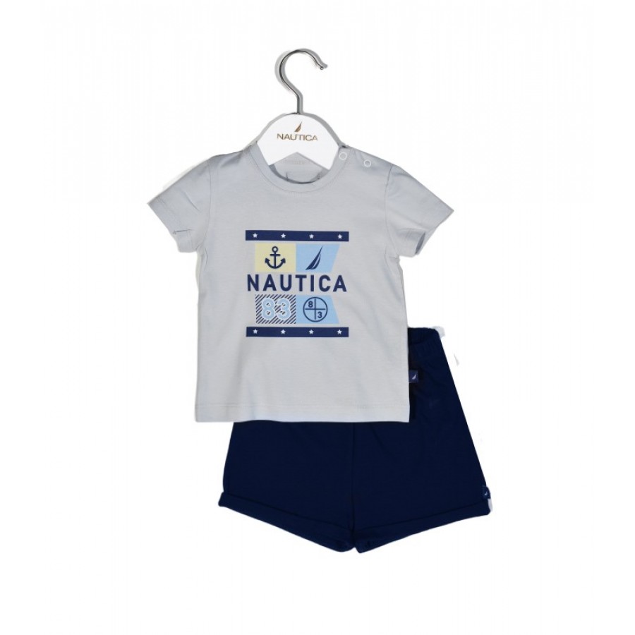 Nautica Des.15 Σετ T-Shirt & Shorts Jersey Grey/Navy 86cm 12-18 μηνών