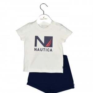 Nautica Des.17 Σετ T-Shirt & Shorts Jersey Ecru/Navy 86cm 12-18 μηνών