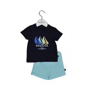 Nautica Des.18 Σετ T-Shirt & Shorts Jersey Navy/Mint 86cm 12-18 μηνών
