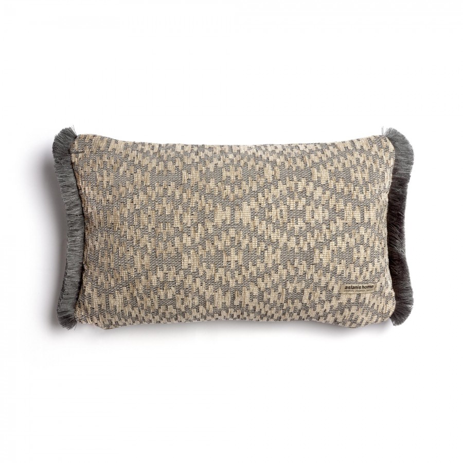 Διακοσμητική Μαξιλαροθήκη Akritas Chenille Jacquard Σπαγγί/Γκρι Trimming 30X50 Aslanis Home