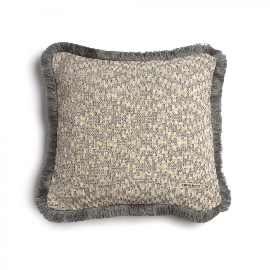 Διακοσμητική Μαξιλαροθήκη Akritas Chenille Jacquard Σπαγγί/Γκρι Trimming 45X45 Aslanis Home